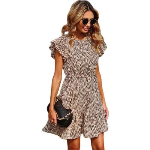 New Design Good Quality Factory Price Fashion Hot Selling Womens Water Ripple Print Flying Sleeve Dress