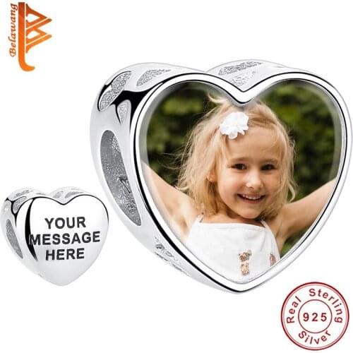 Personalized Custom Photo 925 Sterling Silver Engrave Name Heart Charm Bead Fit Original Bracelet For Woman DIY Jewelry Gift