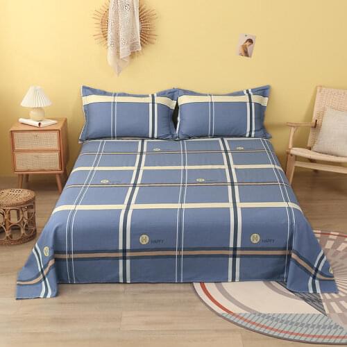 1 pc Bed Linens Pure Cotton Queen/King Size draps de lit Check Style Flat Bedding Sheets For Double Bed Bedsheets For Adult