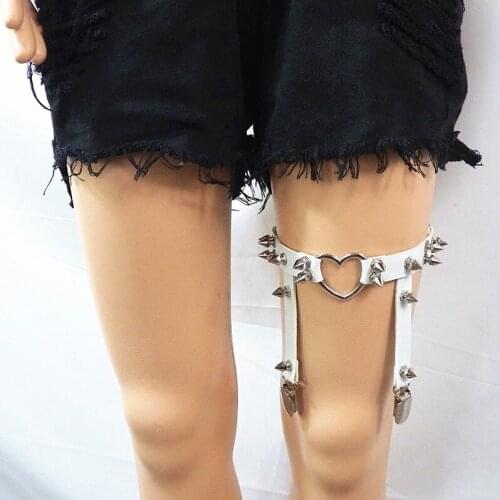 Women Sexy PU Leather Garter Belt Punk Heart Harajuku Elasticity Body Harness Tight Suspender Strap Leg Harness Bondage Belts