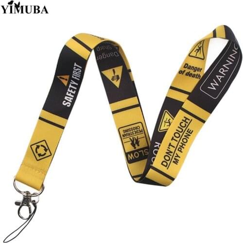 YIMUBA Yellow Warning Sign Fun Lanyard Keychain Dont Touch My Phone Quote Neck Straps for Keys ID Badge Holder Creative Ornament