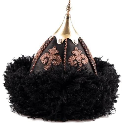 Sultan Börk Kubbeli Hat Orginal Calfskin Sheepskin Furry Börk 100 Leather Metal Detail Quality Hat Black