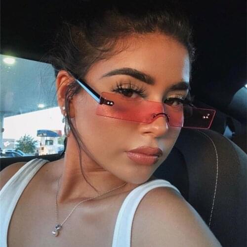Cat Eye Sunglasses Women Fashion Monolithic Lens Shades Small Sun Glasses Vintage Rectangular Skinny Ladies Black Pink Glasses