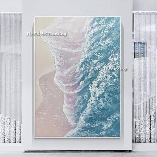 Modern Wall Art blue Sea Wave Beach Decorative Canvas Painting 100% Handmade Nature Seascape Pictures for corridor Decorate