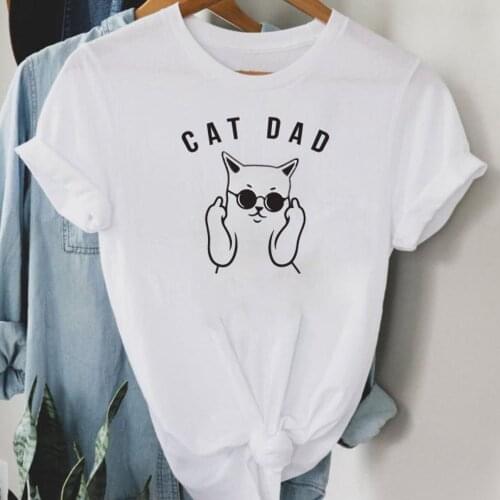Harajuku Top Women T-shirt Cat Dad Print Casual Ladies Basic O-collar Short Sleeved Women T-shirt Girl,Drop Ship