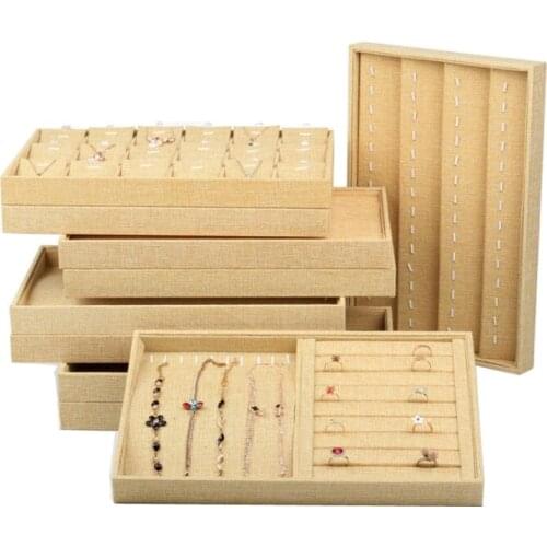 High Quality Linen Jewelry Box Necklace Display Stand Bracelet Ring Earring Button Pendant Tray Case Jewellery Storage Organizer