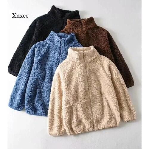 Women Zipper Jacket Fashion Autumn Winter Coat Warm Stand Collar Zip Pocket Solid Loose Jackets Outerwear Female Clothing