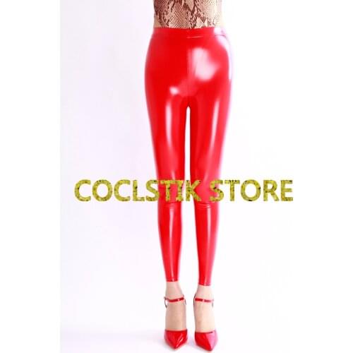Women Red Sexy Skiny Pants Latex Ammonia Tights Pants Shiny Metallic Pants Female High Quality Party Catsuit Cosplay Accessory