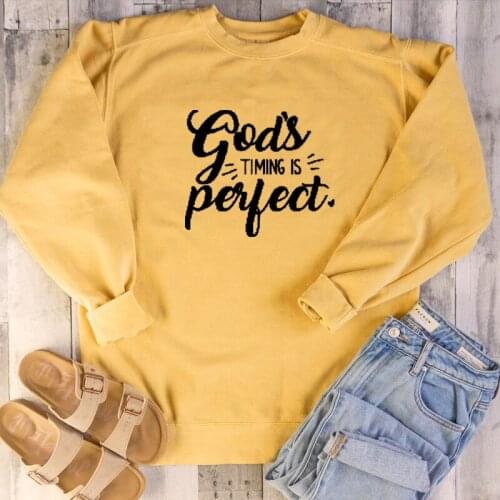 God’s timing sweatshirt women fashion slogan religion pure cotton hipster tumblr Christian Bible baptism pullovers quote tops