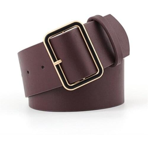 2018 New Girdles Ladies Black Red Brown Wide Leather Belt Wasitband Womens Gold Square Buckle Belts for Women Jeans Pants
