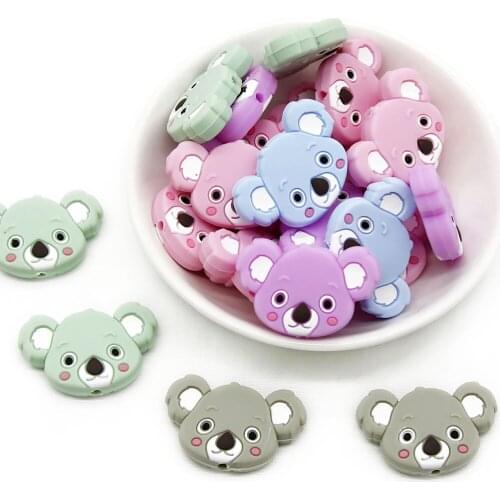 Cute-idea 10pcs Silicone Beads Mini Koala bead Food Grade Rodents DIY Baby Teething Necklaces Toys Baby Silicone Teether