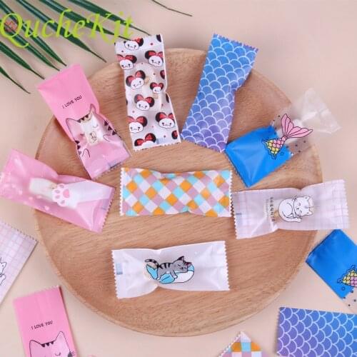 100 Pcs Plastic Candy Packaging Bag Colorful Mini Bags Cartoon DIY Handmade Nougat Packaging Bag Milk Candy Taffy Wrapper