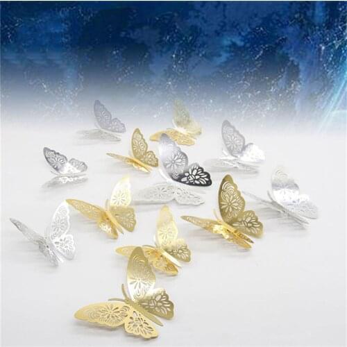 12pcs/set 3D Hollow Butterfly Wall Sticker 4Colors for Home Decor DIY Butterflies Fridge stickers Party Wedding Decor