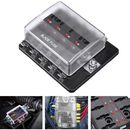12V 24V 10 Way Blade Fuse Box Holder with LED Warning Light Standard Fuse Box Universal For Car Boat Marine Trike Car Fuse Box