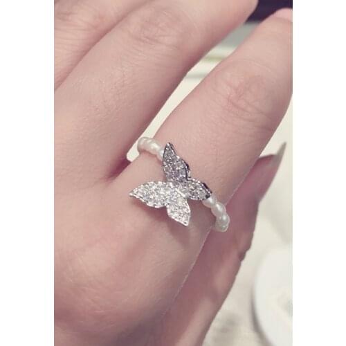 Wholesale butter fly ring natural fresh water pearl ring small pearl rice shape elasticity 20pcses/lot