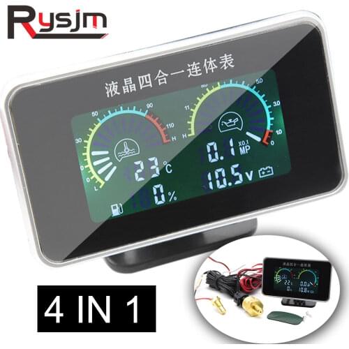 4in1 lcd car digital gauge oil pressure gauge sensor 1/8 npt voltage fuel water temp meter M10 temperature sensors 10mm 12V 24V