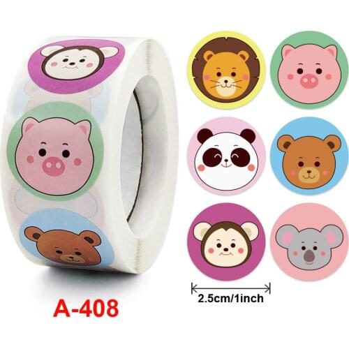500pcs 1inch Round Cartoon Toys Animal stickers for kids Teacher Reward Encourage Sticker Office Stationery for children