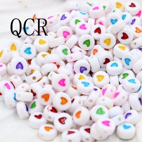 7*4mm Round 100pcs Mixed White Love Heart Acrylic Beads DIY Loom Refills Cube Pendants Accessories Charm Bracelets