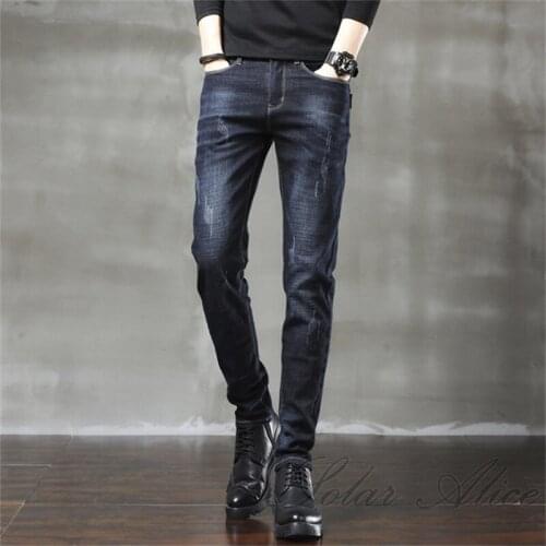 Free shipping 2020 mens autumn and winter new mid-waist slim-fit jeans all-match slim casual pants
