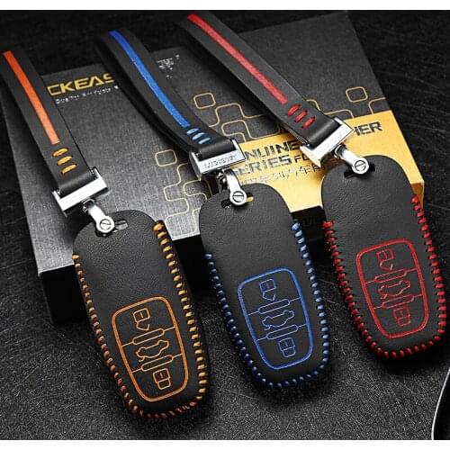 Car Key Case Cover For Audi Sline A3 A5 Q3 Q5 Q7 A6 C5 C6 A4 B6 B7 B8 TT 80 S6 2016 2017 Key Chain Ring Genuine Leather