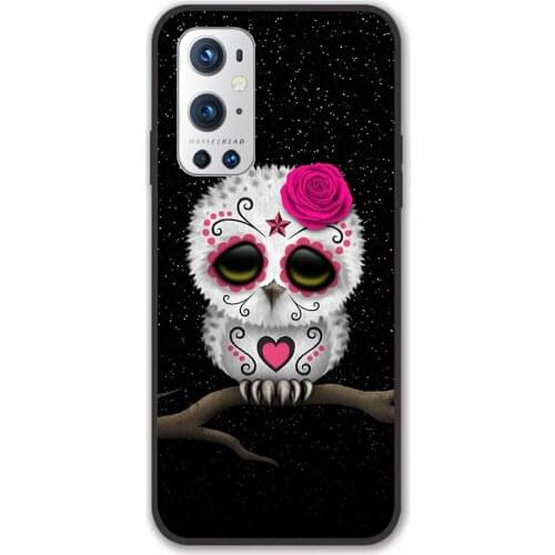 For Oneplus Cute Pink Day of the Dead Sugar Skull Owl Black TPU Border Oneplus Case