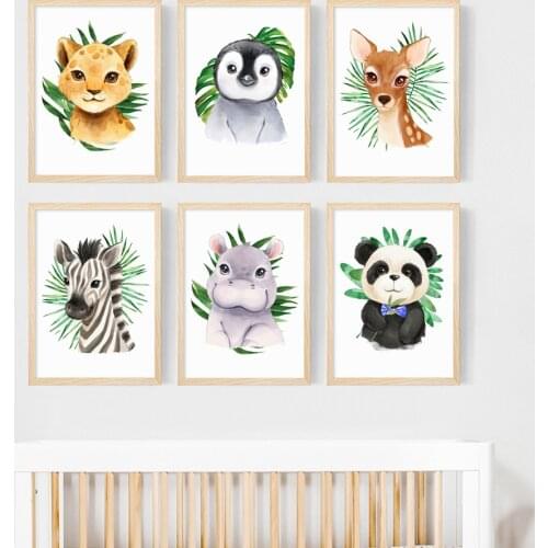 Baby Tiger Deer Penguin Panda Leaf Wall Art Canvas Painting Nordic Posters And Prints Animal Wall Pictures Baby Kids Room Decor