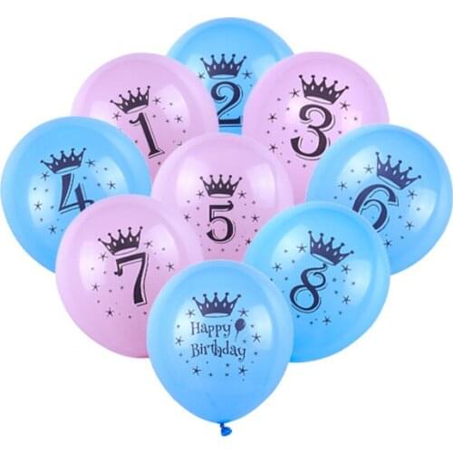 Kids Birthday Pink Blue Balloon Printed Balloons Number 1st 2 3 4 5 6 7 8 9 10~15 Years Old Happy Birthday Party Decorations