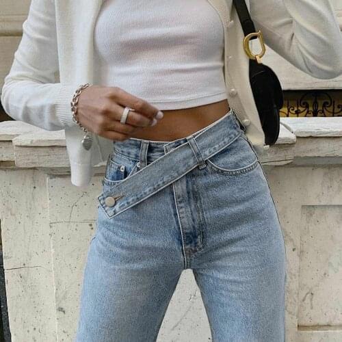 Straight Jeans For Women High Waist Chic Casual Washed Pants Sexy At Waist Belt Slim Denim Long Pante 2021