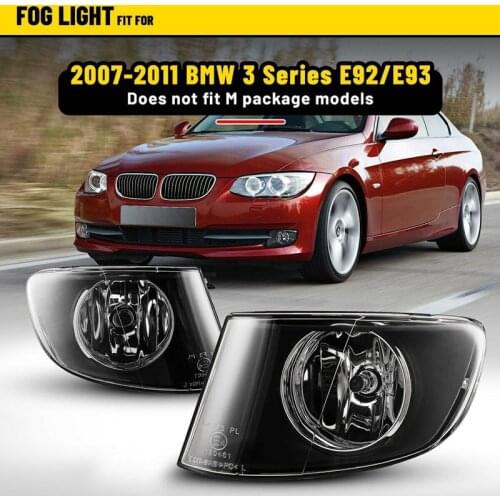 FOR-BMW E92 E93 3 SERIES 2DR 2007-2011 FRONT SIDE BUMPER BLACK FOG LIGHTS CLEAR LENS LAMP