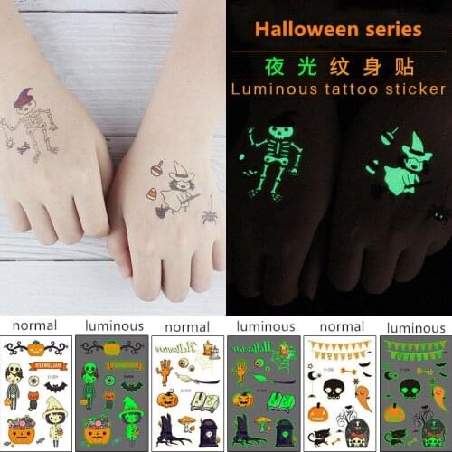Halloween Luminous Tattoo Spider Web Ghost Taty For Kids Fake Tattoo Witch Glowing in Dark Waterproof Temporary Tattoo Stickers