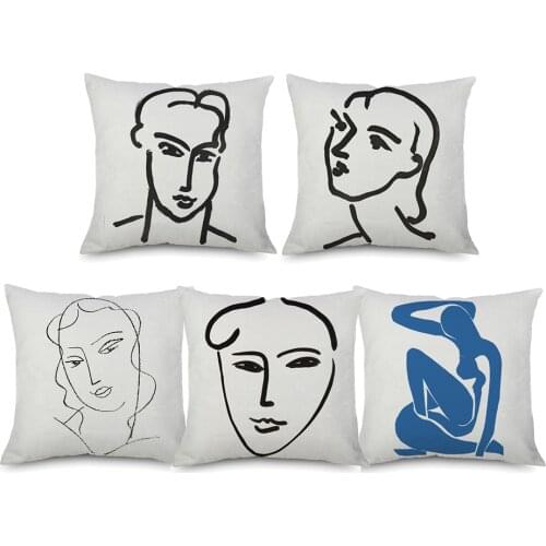 Henri Matisse Art Painting Portrait Cushion Covers Simple Line Drawing Decorative Linen and Polyester Pillow Case Sofa Deocr