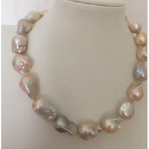 Huge13-14mm south sea baroque gold pink pearl necklace 18inch 925silver