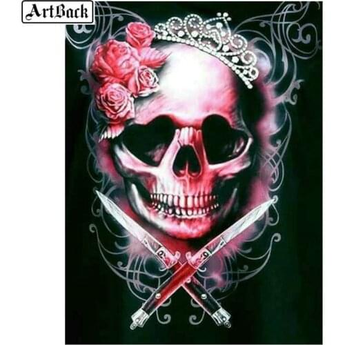 ARTBACK 5d diy diamond painting skull rose full square drill death dagger skull sticker diamond mosaic crafts 40x50cm
