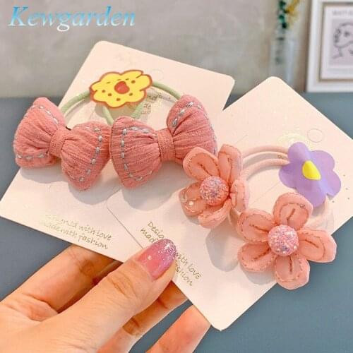 Kewgarden Childrens hair accessories Flowers girls hair rope bow baby hair accessories 4set