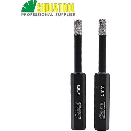 SHDIATOOL 2pcs Hex shank 5mm Dry drilling bits Vacuum Brazed diamond drill bits for ceramic tile granite marble glass
