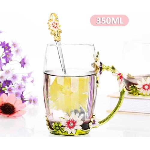 Creative Enamel Color Colorful Love Flower Chrysanthemum Rose Tea Cup Glass Household Heat Resistant Water Cup Milk Tea Cup