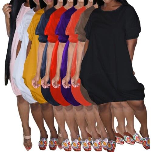 Summer Womens Dresses Plus Size Casual Dress Beach Holiday Short Sleeve Solid Pocket Knee-length Dress Fashion Party Dress