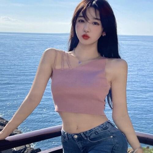 Summer Women Top Sexy Off Shoulder Sleeveless Slimming Pullover Knitted Crop Tank Top Camisole