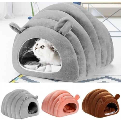 Pet Bed For Cats Dogs Soft Nest Kennel Cave House Kitten Sleeping Bag Mat Pad Large Size 45*40*35CM Cozy Beds Pets Supplies