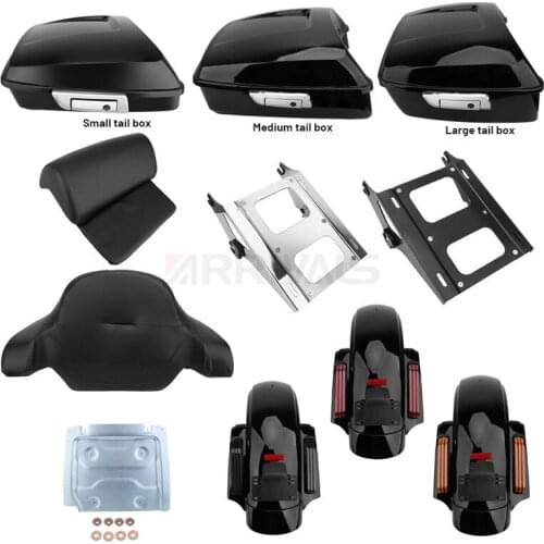 Moto King Chopped Pack Trunk Backrest Pad/Fender Extension Fascia/Luggage Rack/Base Plate For Harley Touring Street Glide 14-20