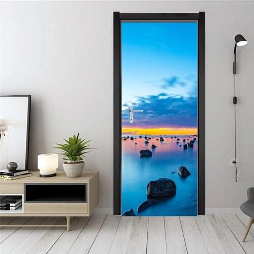 Rock At The Sea Door Stickers Wallpaper Bedroom Living Room Home Decor Accessories