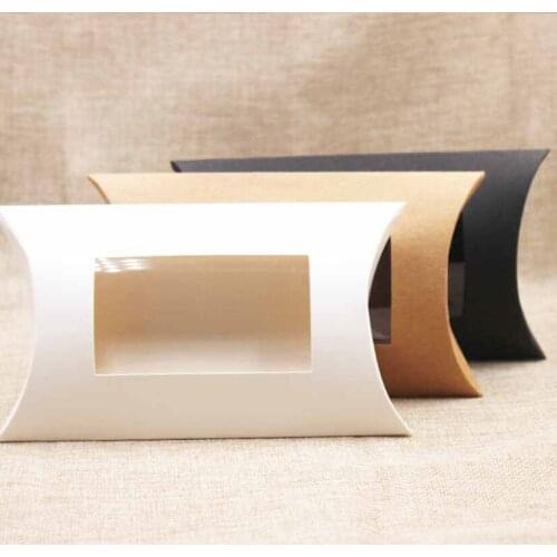 Window Gift Box Packaging Pillow Shape Candy Box Kraft Paper Flower Box Wedding Party Favor Baby Shower Supplies