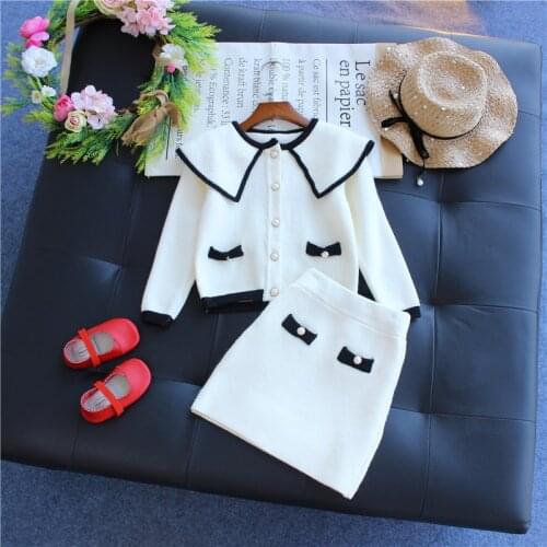 Baby Autumn Winter girls Clothing set Kids 2 pcs Cloths Children outfits Shirt + skirt Sweater suit for girls knitted 3-7Y#0097