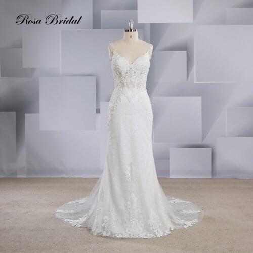 Rosabridal Mermaid wedding dress Sexy see through heavy beading emboidery lace appliques Sweetheart open back gown with veil