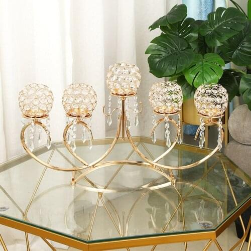 European Style Wrought Iron Five-head Crystal Candle Holder Romantic Wedding Gift Dining Table Home Metal Decoration Decoration