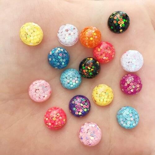 50PCS 10mm Mix Colorful Glitter Round Flatback Resin Rhinestone Buttons Scrapbook Crafts Diy Jewelry Making Accessories F542