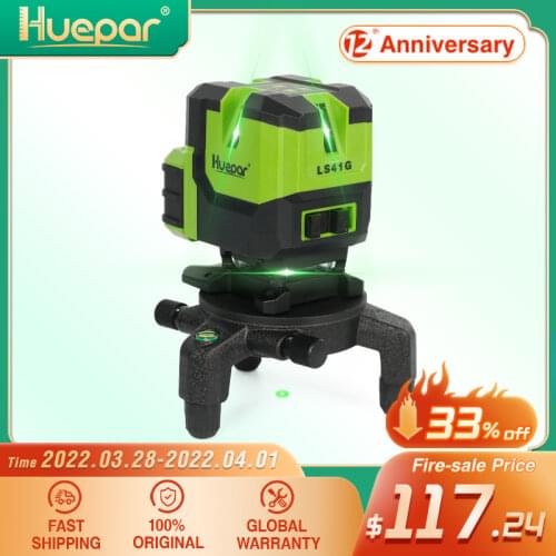 Huepar Multi-Line Laser Level Self-leveling Vertical & Horizontal Lines & Plumb Dot Green Cross Line Laser Tools with Hard Case