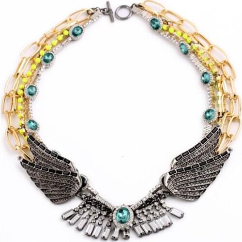 Woolen Wrapped Multi Layers Beads Chains Angel Wing Necklace Gold Color Made For Mother Daughter