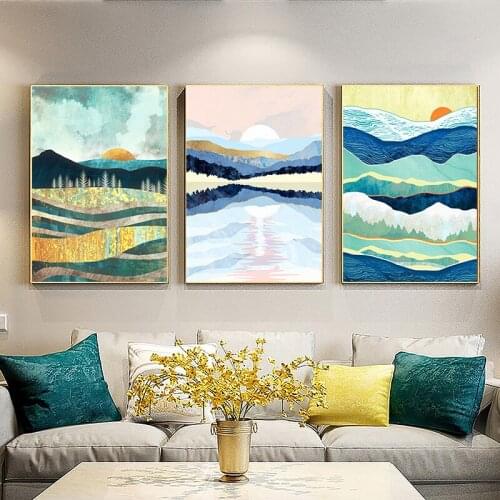 Nordic Sunrise Sunset Landscape Canvas Print Wall Art Poster Picture Modern Minimalist Bedroom Living Room Decoration