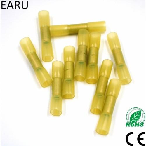 50pcs Yellow 12-10 AWG Heat Shrink Butt Wire Cable Crimp Connector Electrical Terminals 4.0-6.0mm2 Quick Connect Connector BHT